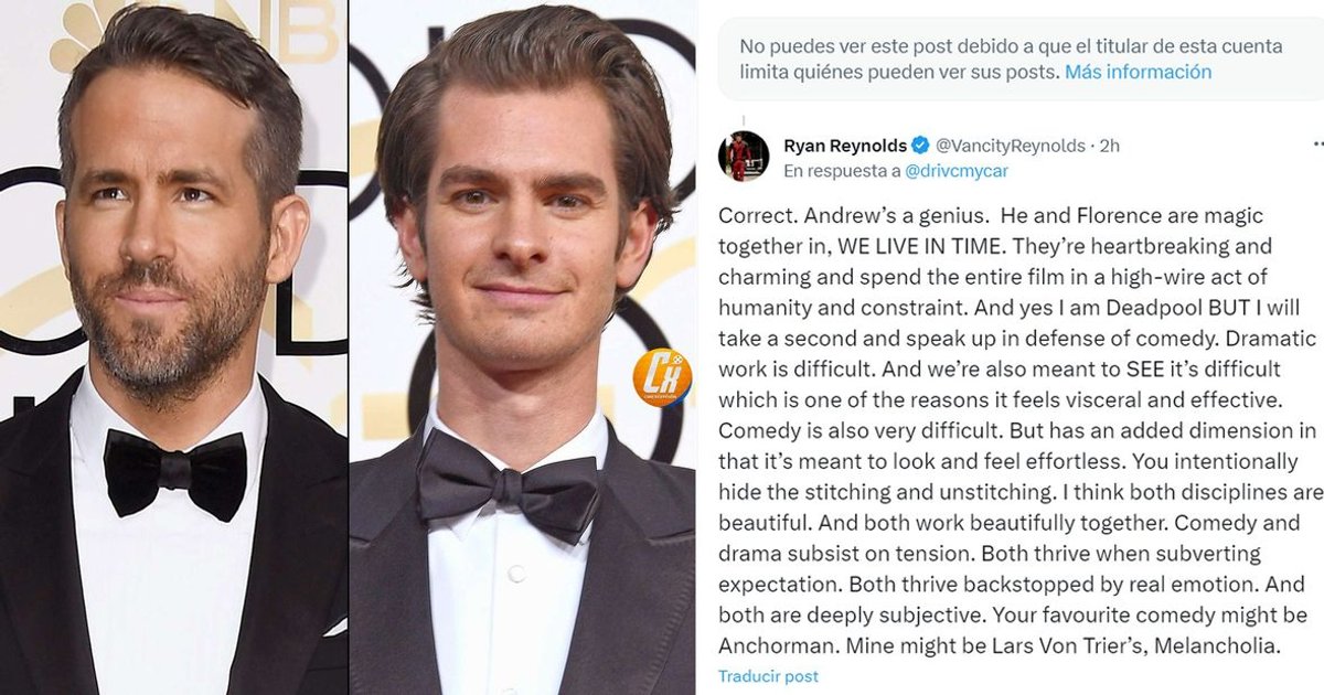 #RyanReynolds a répondu à un utilisateur de Twitter qui se moquait de son appari | Cinexcepción