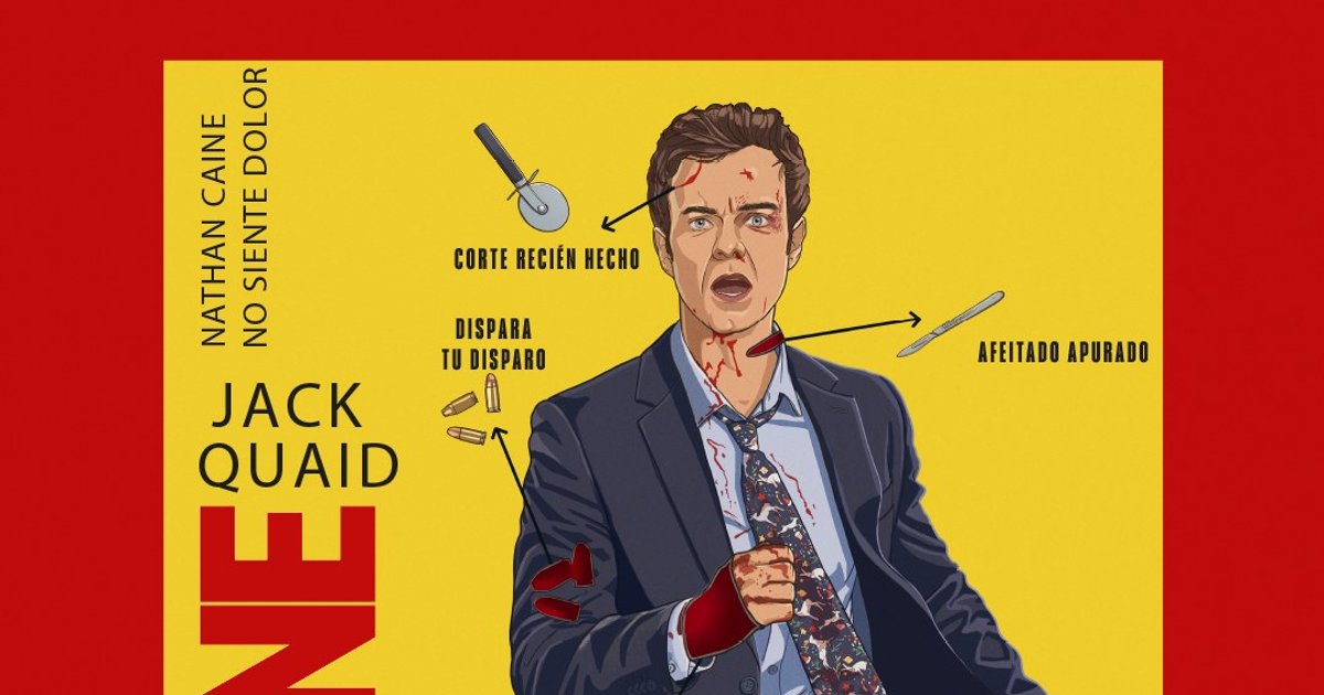 Plakat für #Novocaine, den neuen Film von Jack Quaid, in dem er Nate spielt, ein | Cinexcepción