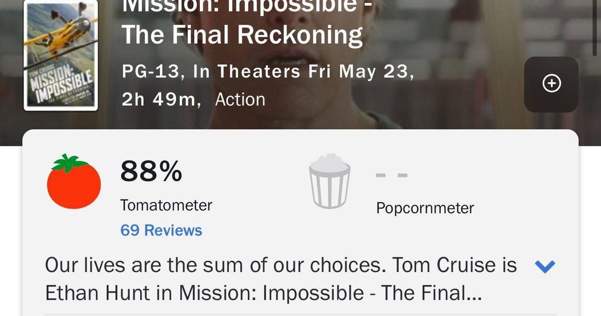 Mission: Impossible: The Final Reckoning debütiert mit 88 % bei Rotten Tomatoes. | Cinexcepción
