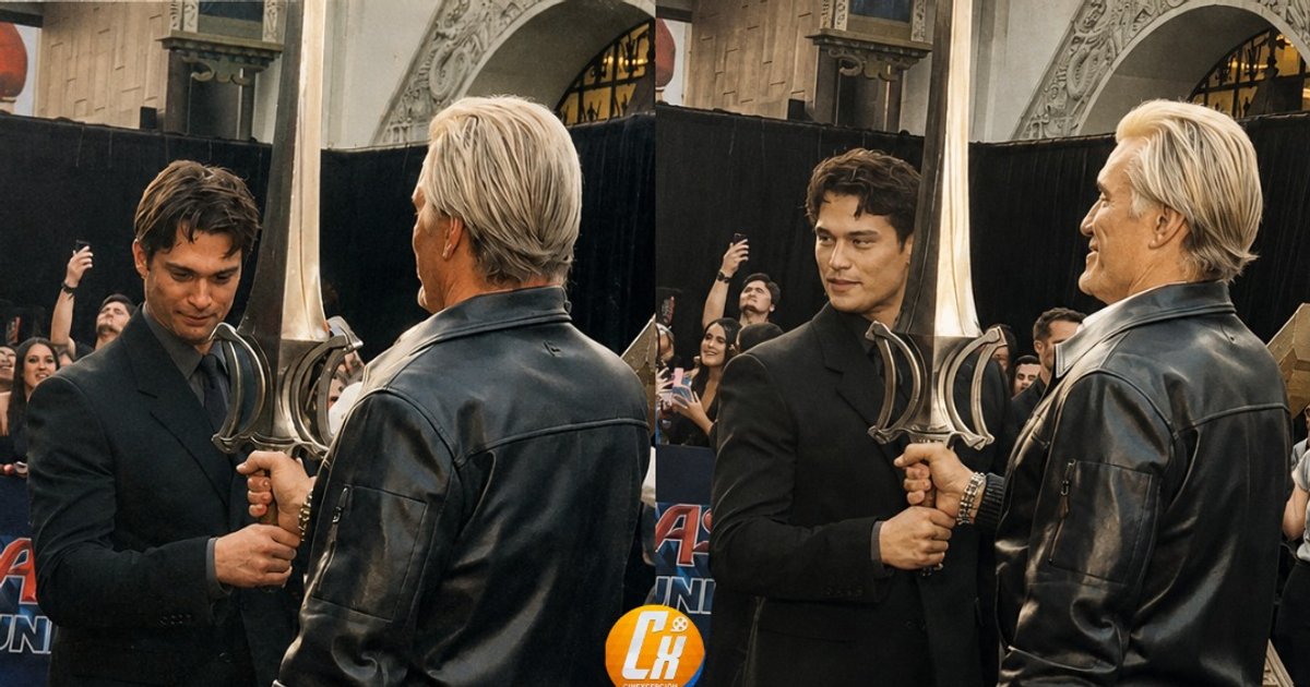 Dolph Lundgren remet l'épée de He-Man à Nicholas Galitzine lors de la première d | Cinexcepción