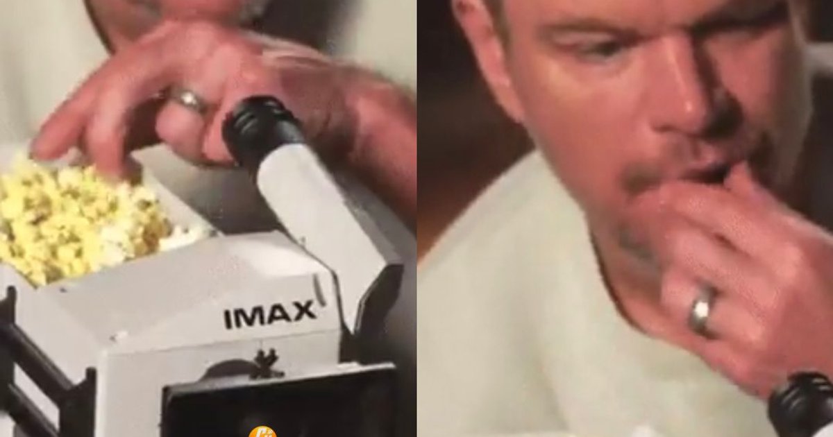 Matt Damon comendo pipoca em uma câmera IMAX. | Cinexcepción