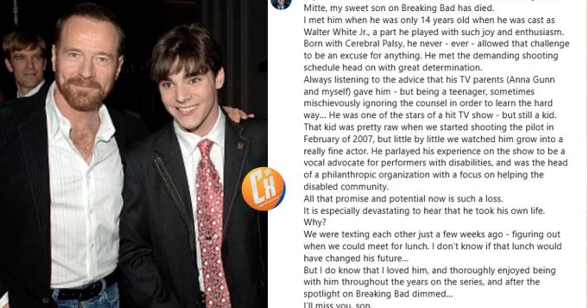 Bryan Cranston ha dedicato alcune parole emozionanti a RJ Mitte, che oggi si è t | Cinexcepción