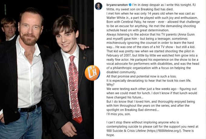 Bryan Cranston le dedicó unas emotivas palabras a RJ Mitte, quien se quitó  | Cinexcepción